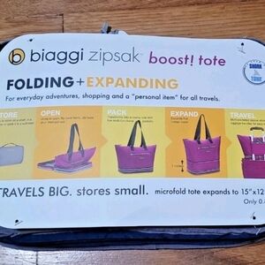 NWT Biaggi Zipsak Boost! Tote Navy Blue Microfold Carry-On Expands to 15"x12"x8"